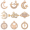 54Pcs 9 Style Alloy Pendants, with Crystal Rhinestone, Cadmium Free & Lead Free, Tree & Butterfly & Moon & Heart & Lightning Bolt, Light Gold, 14~23x14~26x2~3.5mm, Hole: 1.8~2.2mm, 6Pcs/style