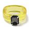 Resin Finger Rings, with Plastic Rhinestone, Rectangle, Platinum, Yellow, US Size 6, Inner Diameter: 17mm