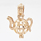 Brass Locket Pendants, Cage Pendants, Cadmium Free & Nickel Free & Lead Free, Hollow, Teapot, Light Gold, 22x16x10mm, Hole: 4x2mm, Inner measure: 8mm