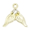 Golden Alloy Pendants, Fishtail Charms, with Glass, Rack Plating, Cadmium Free & Nickel Free & Lead Free, Clear, 17.5x16.5x3mm, Hole: 1.8mm
