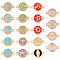 38pcs 19 styles Glass Connector Charms, Flat Round Links, with Light Gold Plated Alloy Findings, Mixed Color, 13.5x19.5x5.5mm, Hole: 1.6mm, 2pcs/style