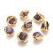 Raw Rough Natural Amethyst Beads, with Golden Plated Brass Edge, Nuggets, 16~26x13~21x8~17mm, Hole: 0.8~0.9mm