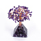 Natural Amethyst Chips and Gemstone pedestal Display Decorations, Healing Stone Tree, for Reiki Healing Crystals Chakra Balancing, with Rose Gold Tone Aluminum Wires, Lucky Tree, 120~150x60x59mm