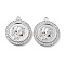 Brass Micro Pave Clear Cubic Zirconia Pendants, Cadmium Free & Nickel Free & Lead Free, Flat Round with Women Charm, Real Platinum Plated, 22x19.5x3mm, Hole: 1.8mm