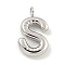 Non-Tarnish 304 Stainless Steel Pendants, Letter Charm, Stainless Steel Color, Letter S, 17x10x3mm, Hole: 2mm