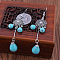 Boho Synthetic Turquoise Dnagle Earrings, with Alloy, Jewely for Women, Teardrop, Antique Silver, 85x24mm