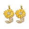 Brass Micro Pave Cubic Zirconia Pendants, Flower, with Enamel, Cadmium Free & Lead Free, Rack Plating, Long-Lasting Plated, Real 18K Gold Plated, 29x18.5x3.5mm, Hole: 4x5mm