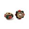 Handmade Indonesia Beads, with Brass and Resin, Rondelle, Red, 12.5x7mm, Hole: 2.6mm