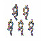 Rainbow Color Alloy Pendants, Cadmium Free & Nickel Free & Lead Free, Snake, 34x11.5x3.5mm, Hole: 2mm