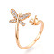 Butterfly Brass Micro Pave Clear Cubic Zirconia Cuff Ring Settings, for Half Drilled Beads, Cadmium Free & Nickel Free & Lead Free, Real 18K Gold Plated, Pin: 0.9mm, 18~20mm, Inner Diameter: 16~17.4mm
