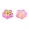 Transparent Spray Painted Glass Beads, with Glitter Powder and Golden Plated Brass Findings, Star with Flower, Hot Pink, 14x14.5x5.5mm, Hole: 1mm