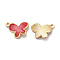 Alloy Enamel Pandants, Lead Free & Cadmium Free, Light Gold, Butterfly Charm, Red, 18x15x3mm, Hole: 1.6mm