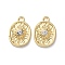 Rack Plating Alloy Pendants, with Rhinestone, Sun Charms, Golden, 18x12x3.5mm, Hole: 1.8mm