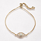 Adjustable Brass Bolo Bracelets, Slider Bracelets, with Synthetic Opal and Cubic Zirconia, Eye, Golden, White, 8-3/4 inch(222mm), 1mm, Link: 20x9x3mm
