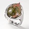 Teardrop Platinum Tone Brass Gemstone Adjustable Wide Band Rings, Unakite, 18mm, Tray: 20x17mm