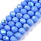 Electroplate Opaque Solid Color Glass Beads Strands, Half Rainbow Plated, Faceted, Rondelle, Cornflower Blue, 6x5mm, Hole: 1mm, about 80~85pcs/strand, 38~40cm