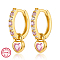 Real 18K Gold Plated 925 Sterling Silver Dangle Hoop Earrings, with 925 Stamp, Heart, Pink, 14x4mm