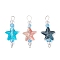 Gradient Color Baking Paint Transparent Glass & Seed Beaded Starfish Connector Charms, with 304 Stainless Steel Color, Stainless Steel Color, Mixed Color, 34x15.5x6.5mm, Hole: 3.2mm and 1.6mm
