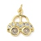 Brass Micro Pave Cubic Zirconia Pendants, Car Charms, Long-Lasting Plated, Cadmium Free & Lead Free, Rack Plating, with Jump Ring, Real 18K Gold Plated, 17x16x2.5mm, Hole: 3.3mm