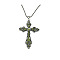 Cross Zinc Alloy Pendant Necklace, with Rhinestone, Olivine, 27.56 inch(70cm)