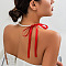 Bowknot Satin Cord Plastic Imitation Pearl Round Beaded Choker Necklaces for Women, Red, 14.96 inch(38cm)