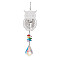 Brass Hollow Hanging Ornaments, Stainless Steel Chain and Glass Leaf Tassel for Home Garden Outdoor Decorations, Owl, 283x35.5mm