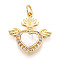 Brass Micro Pave Clear Cubic Zirconia Pendants, Cadmium Free & Lead Free, with Shell, Sacred Heart, with Jump Ring, Real 18K Gold Plated, 20.5x19x3mm, Hole: 3mm