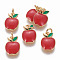 Brass Enamel Charms, Apple, Golden, Red, 14x10x2mm, Hole: 3mm