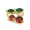 Brass Pave Green and Red Cubic Zirconia Links, Cherry, Cadmium Free & Lead Free, Rack Plating, Real 18K Gold Plated, 11x12.5x3.5mm, Hole: 1.5mm