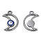 304 Stainless Steel Enamel Pendants, Moon with Evil Eye, Stainless Steel Color, Dark Blue, 18x12x3mm, Hole: 1.6mm
