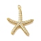 Brass Micro Pave Cubic Zirconia Pendants, Starfish Shape, with Jump Ring, Real 18K Gold Plated, 32.5x30.5x3.5mm, Hole: 3.5mm