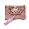 Embroidery Cloth Zip Pouches, with Tassels and Stainless Steel Snap Button, Rectangle, Pale Violet Red, 12x8.5cm