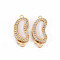 Brass Micro Pave Clear Cubic Zirconia Fishhook Clasps, with Shell, Nickel Free, Bean, Real 18K Gold Plated, 20x8.5x4mm, Hole: 1.2mm