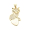 Brass Micro Pave Clear Cubic Zirconia Pendants, Cadmium Free & Lead Free, with Sythetic Opal, Fox, Real 18K Gold Plated, 28.5x16x4mm, Hole: 4x3.5mm