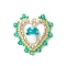 Mushroom Handmade Lampwork with Grade A Round Glass Seed Beads and Rack Plating Alloy Open Back Bezel Pendants and Electroplate Glass Beads Pendants, Heart, Lime, 33x31x10mm, Hole: 1.8x2mm