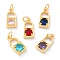 Real 18K Gold Plated Brass Micro Pave Cubic Zirconia Charms, with Jump Ring, Long-Lasting Plated, Lock, Mixed Color, 15.5x7x3.5mm, Jump Ring: 5x1mm, 3mm Inner Diameter
