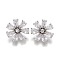 Brass Micro Pave Clear Cubic Zirconia Shank Buttons, Flower, Platinum, 16.5x7.5mm, Hole: 1.5mm