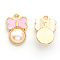 Alloy Enamel Charms, with ABS Plastic Imitation Pearl, Bowknot, Light Gold, Pink, 15x10x4mm, Hole: 1.2mm