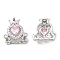 Brass Micro Pave Pink Cubic Zirconia Charms, Cadmium Free & Nickel Free & Lead Free, with Glass, Heart with Crown Charm, Platinum, 14.5x13x6mm, Hole: 1.2mm
