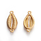 Brass Links connectors, Long-Lasting Plated, Lead Free & Cadmium Free, Cowrie Shell Shape, Matte Gold Color, 16.5x8x3.5mm, Hole: 1mm
