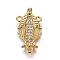 Brass Cubic Zirconia Chandelier Component Links, 3 Loop Connectors, Religion, Virgin Mary, Clear, Golden, 20x10.5x2mm, Hole: 1mm