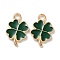 Alloy Enamel Pendants, Clover Charms, Dark Green, 19x12x1.5mm, Hole: 2.2mm