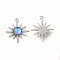 Rack Plating Alloy Pendants, Sun Charms, with Resin, Platinum, Cadmium Free & Nickel Free & Lead Free, Cornflower Blue, 28x25x5mm, Hole: 1.8mm