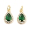 Brass with Cubic Zirconia Pendants, with Jump Ring, Cadmium Free & Nickel Free & Lead Free, Teardrop, Green, Real 18K Gold Plated, 13.5x8.5x4mm, Hole: 3.4mm