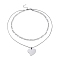 Non-Tarnish 304 Stainless Steel Double Layer Necklaces, with Figaro Chains & Box Chains, Heart, Stainless Steel Color, 17.72 inch(45cm)