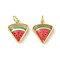 Brass Resin Charms, Watermelon Charms, with Jump Ring, Lead Free & Cadmium Free, Long-Lasting Plated, Rack Plating, Real 18K Gold Plated, Red, 14.5x13x4mm, Hole: 3.4mm