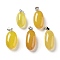 Natural Agate Dyed Pendants, Oval Charms with Stainless Steel Color Plated Stainless Steel Snap on Bails, Yellow, 21~32x9.5~16.5x10.5x7.5~12.5mm, Hole: 6x3mm