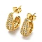 Brass Micro Pave Clear Cubic Zirconia Stud Earrings for Women, Cadmium Free & Lead Free, Hook, Real 18K Gold Plated, 15x6.5mm