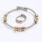 201 Stainless Steel Twisted Cuff Bangle & Finger Ring Sets, with Bead, for Women, Real 18K Gold Plated & Stainless Steel Color, Inner Diameter: 18~60mm