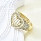 Brass Micro Pave Clear Cubic Zirconia Cuff Rings for Women, Cadmium Free & Lead Free, Heart, Real 18K Gold Plated, 14.5mm, Inner Diameter: Adjustable